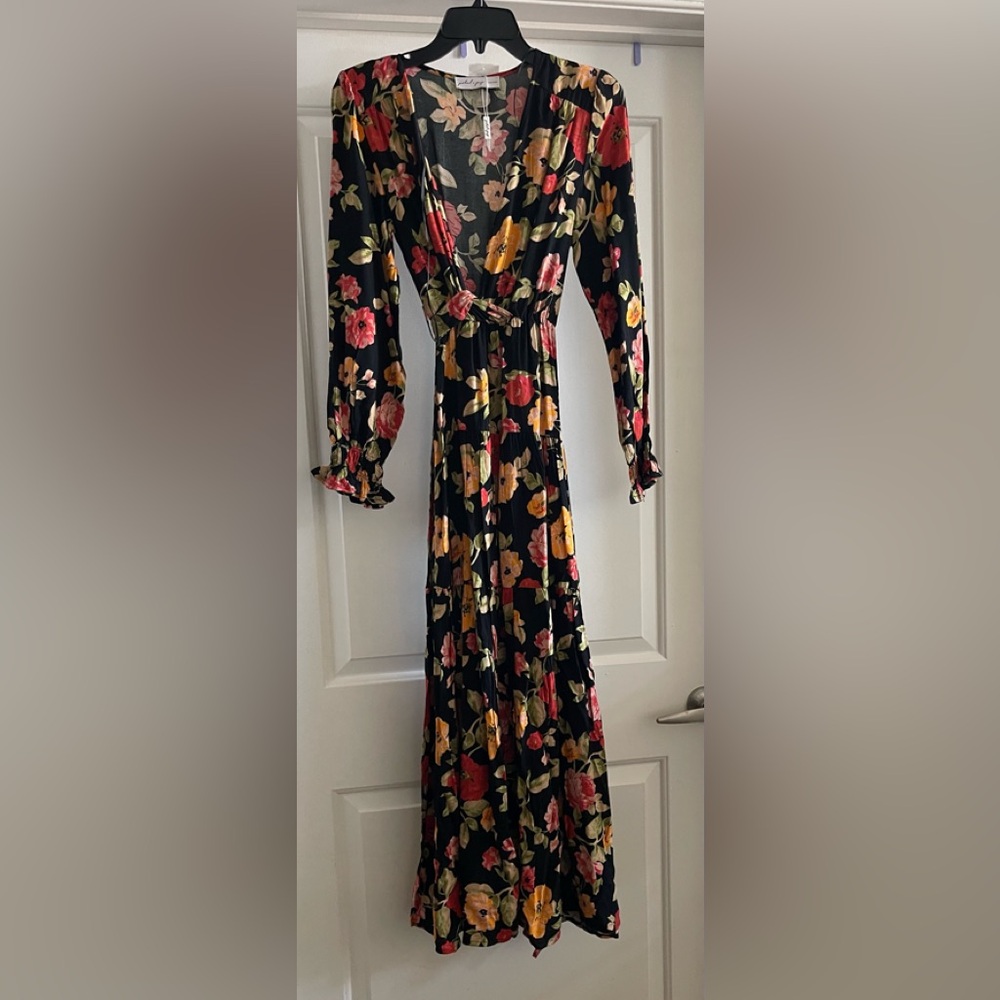 Petal & Pup Black Maxi Dress with Red  & Yellow Floral Print